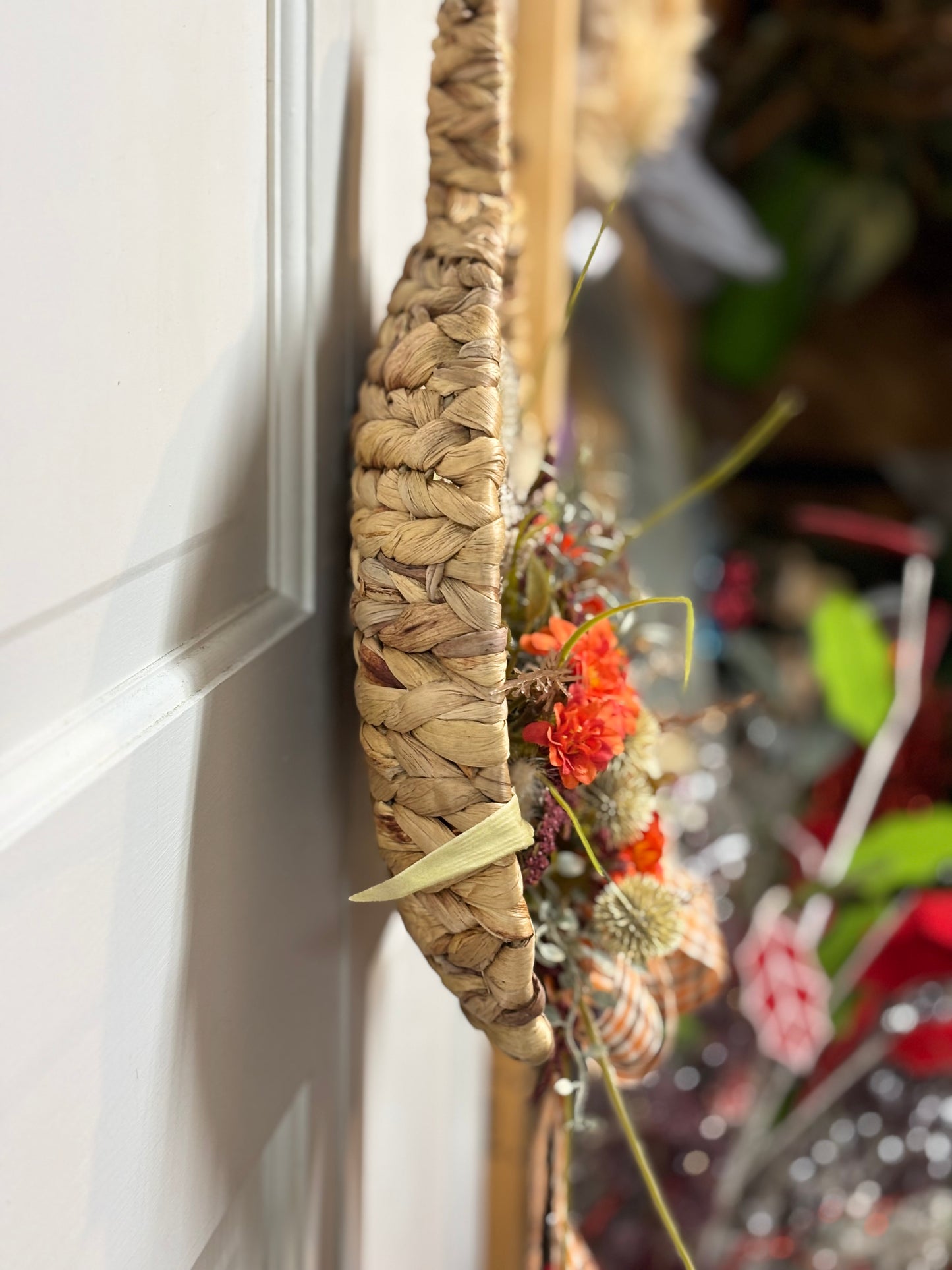 Woven Pumpkin Door Hanger with Sunflower - 15" Fall Harvest Decor