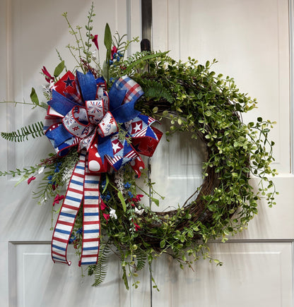 18" Red White Blue Grapevine Patriotic Greenery Wreath