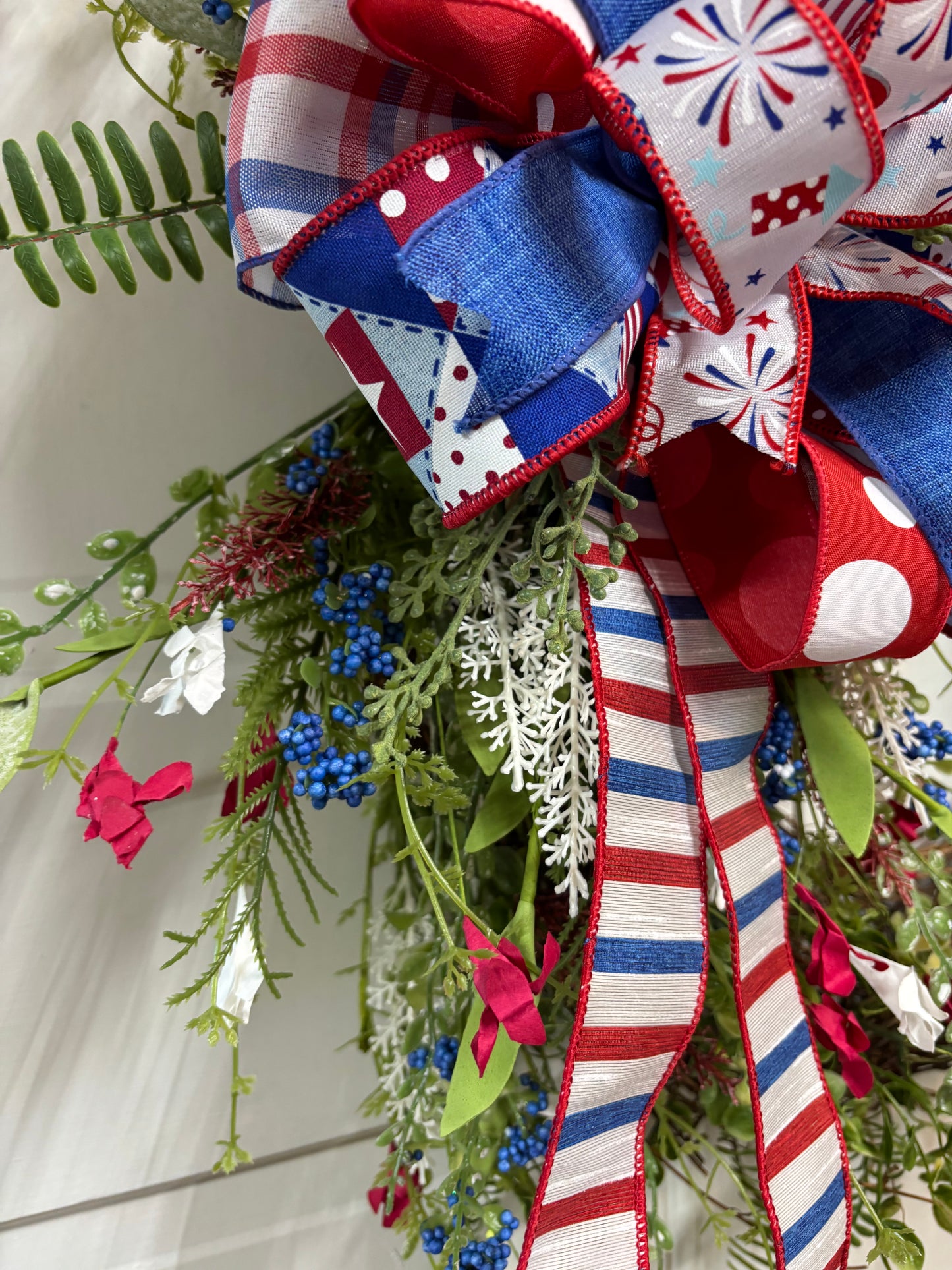 18" Red White Blue Grapevine Patriotic Greenery Wreath