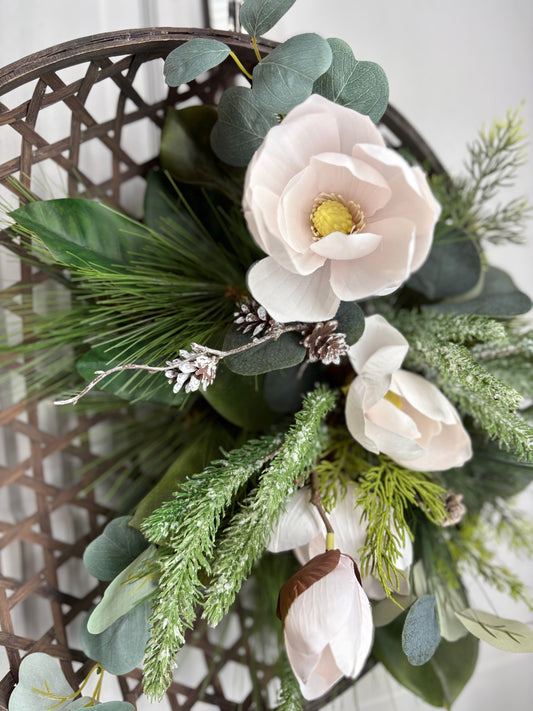 Magnolia Round Basket Wreath
