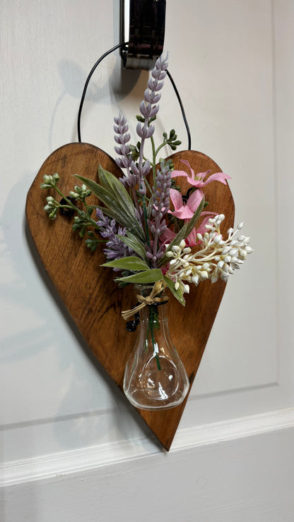 Wooden Hanging Heart with Vase